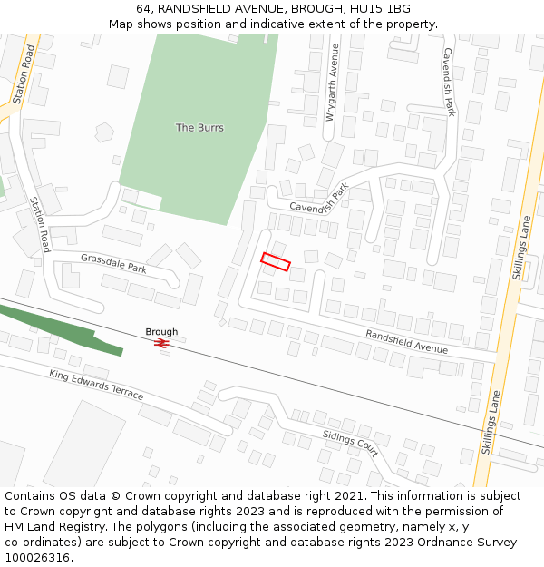 64, RANDSFIELD AVENUE, BROUGH, HU15 1BG: Location map and indicative extent of plot