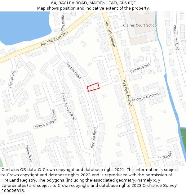 64, RAY LEA ROAD, MAIDENHEAD, SL6 8QF: Location map and indicative extent of plot