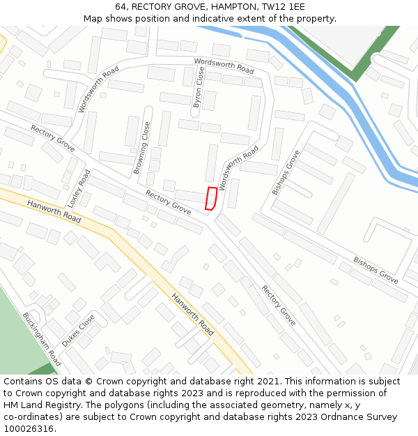 64, RECTORY GROVE, HAMPTON, TW12 1EE: Location map and indicative extent of plot