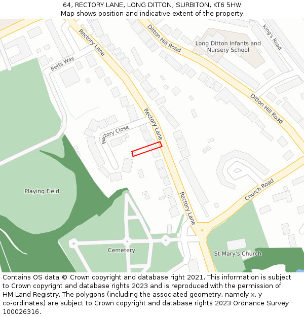 64, RECTORY LANE, LONG DITTON, SURBITON, KT6 5HW: Location map and indicative extent of plot
