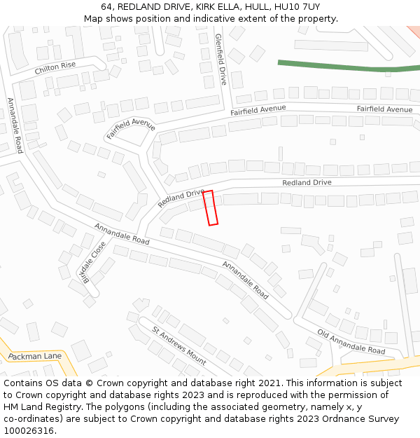 64, REDLAND DRIVE, KIRK ELLA, HULL, HU10 7UY: Location map and indicative extent of plot