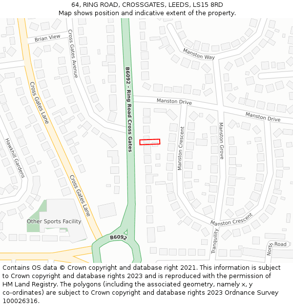 64, RING ROAD, CROSSGATES, LEEDS, LS15 8RD: Location map and indicative extent of plot