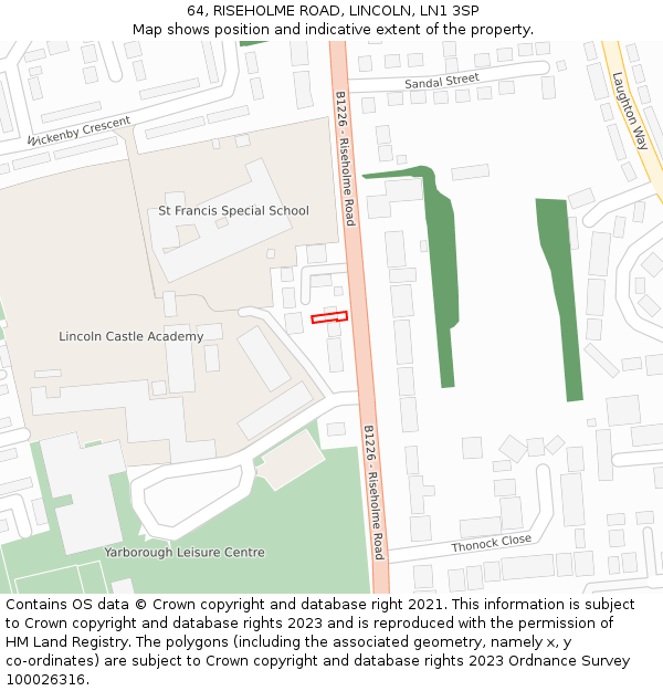 64, RISEHOLME ROAD, LINCOLN, LN1 3SP: Location map and indicative extent of plot