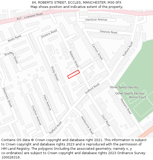 64, ROBERTS STREET, ECCLES, MANCHESTER, M30 0FX: Location map and indicative extent of plot