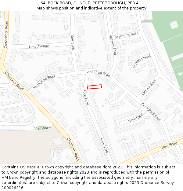 64, ROCK ROAD, OUNDLE, PETERBOROUGH, PE8 4LL: Location map and indicative extent of plot