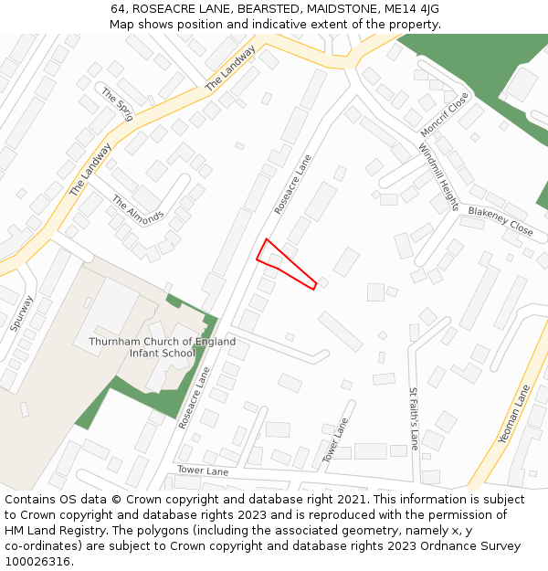 64, ROSEACRE LANE, BEARSTED, MAIDSTONE, ME14 4JG: Location map and indicative extent of plot