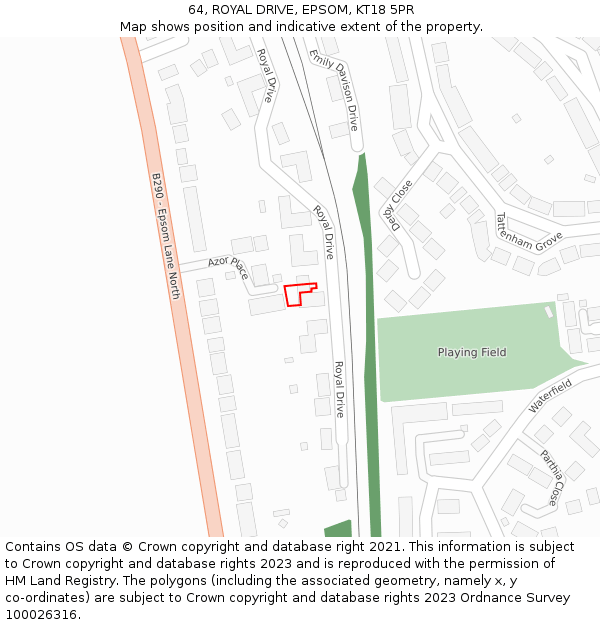 64, ROYAL DRIVE, EPSOM, KT18 5PR: Location map and indicative extent of plot