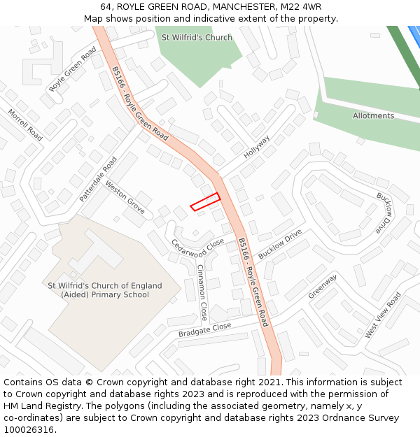64, ROYLE GREEN ROAD, MANCHESTER, M22 4WR: Location map and indicative extent of plot