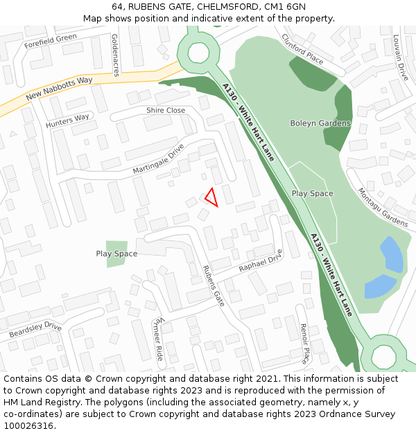 64, RUBENS GATE, CHELMSFORD, CM1 6GN: Location map and indicative extent of plot
