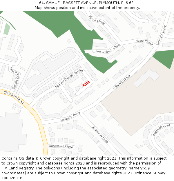 64, SAMUEL BASSETT AVENUE, PLYMOUTH, PL6 6FL: Location map and indicative extent of plot