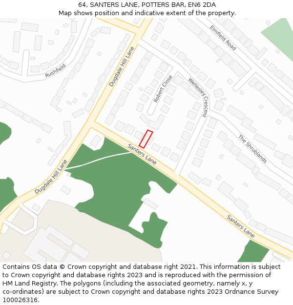 64, SANTERS LANE, POTTERS BAR, EN6 2DA: Location map and indicative extent of plot
