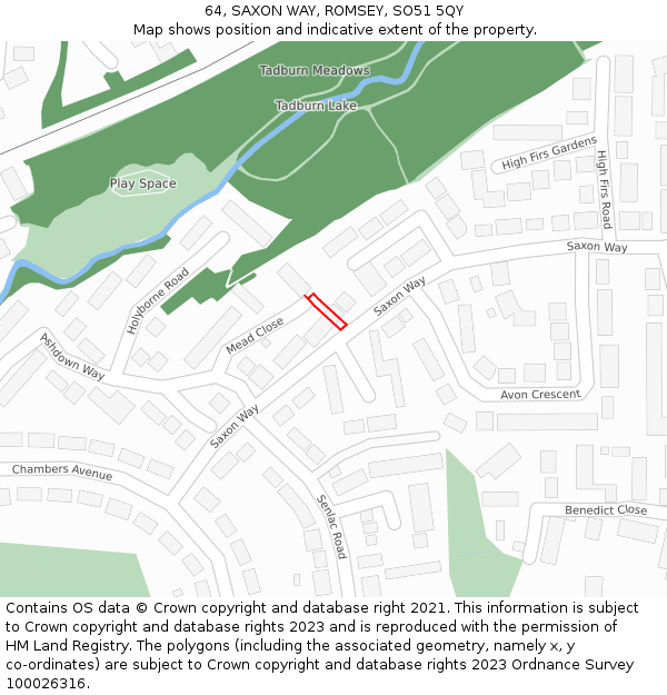 64, SAXON WAY, ROMSEY, SO51 5QY: Location map and indicative extent of plot