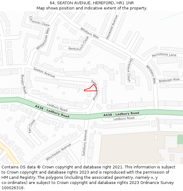64, SEATON AVENUE, HEREFORD, HR1 1NR: Location map and indicative extent of plot