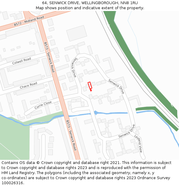 64, SENWICK DRIVE, WELLINGBOROUGH, NN8 1RU: Location map and indicative extent of plot