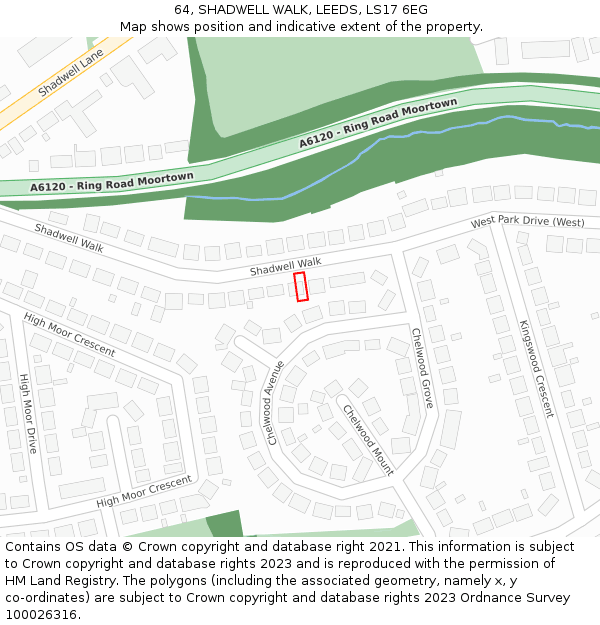 64, SHADWELL WALK, LEEDS, LS17 6EG: Location map and indicative extent of plot