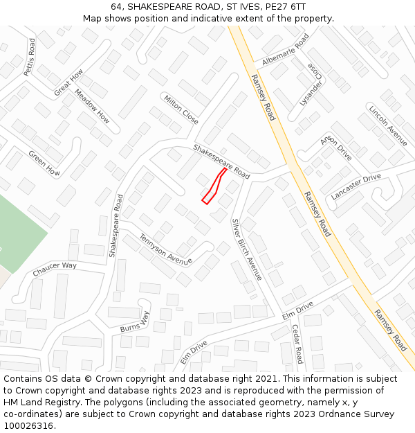 64, SHAKESPEARE ROAD, ST IVES, PE27 6TT: Location map and indicative extent of plot