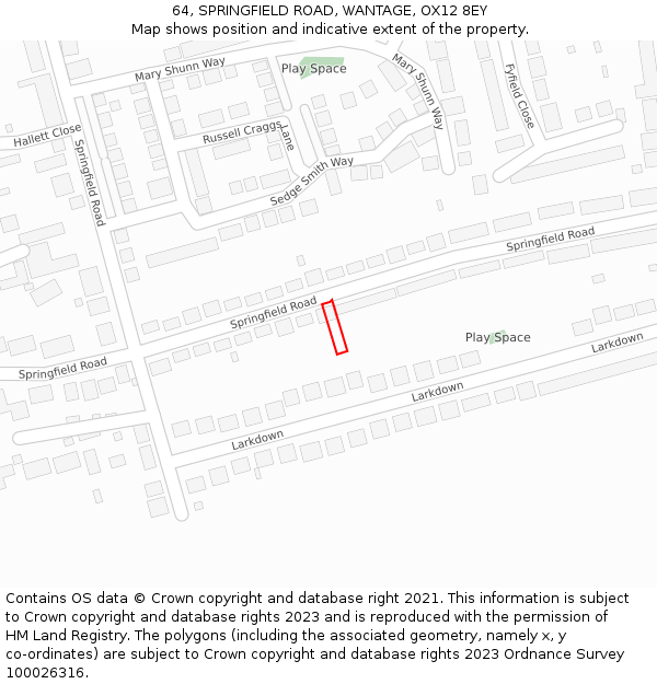 64, SPRINGFIELD ROAD, WANTAGE, OX12 8EY: Location map and indicative extent of plot