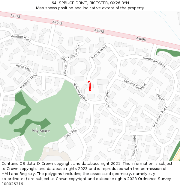 64, SPRUCE DRIVE, BICESTER, OX26 3YN: Location map and indicative extent of plot