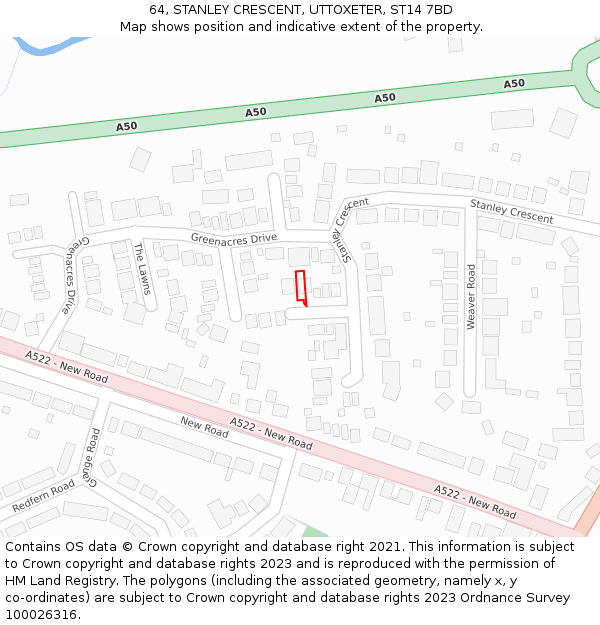 64, STANLEY CRESCENT, UTTOXETER, ST14 7BD: Location map and indicative extent of plot