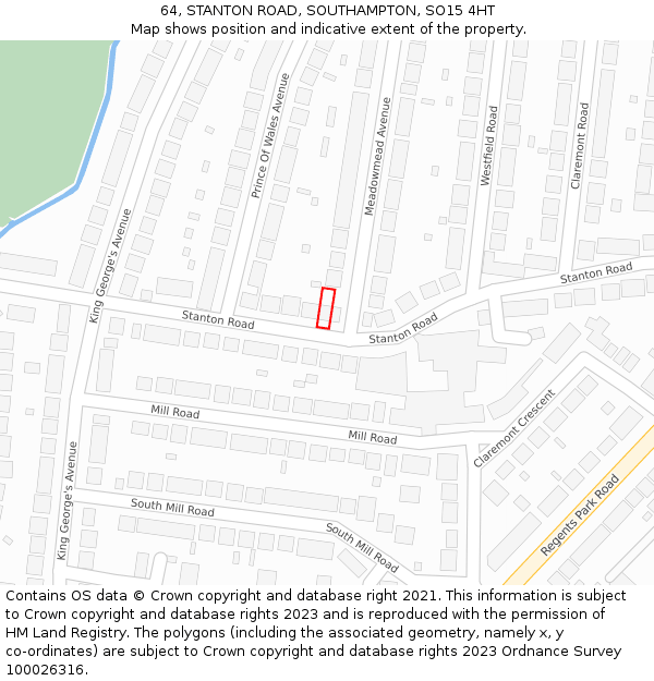 64, STANTON ROAD, SOUTHAMPTON, SO15 4HT: Location map and indicative extent of plot