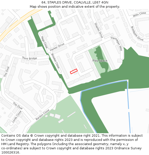 64, STAPLES DRIVE, COALVILLE, LE67 4GN: Location map and indicative extent of plot