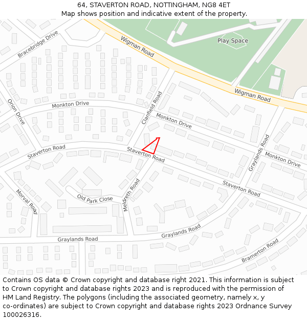 64, STAVERTON ROAD, NOTTINGHAM, NG8 4ET: Location map and indicative extent of plot