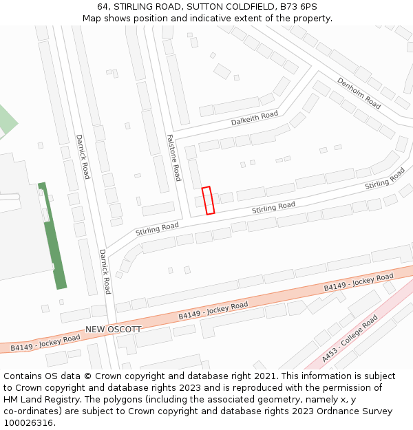 64, STIRLING ROAD, SUTTON COLDFIELD, B73 6PS: Location map and indicative extent of plot