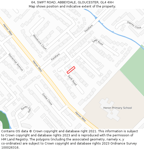 64, SWIFT ROAD, ABBEYDALE, GLOUCESTER, GL4 4XH: Location map and indicative extent of plot