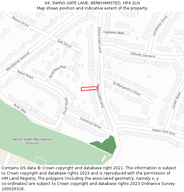 64, SWING GATE LANE, BERKHAMSTED, HP4 2LN: Location map and indicative extent of plot