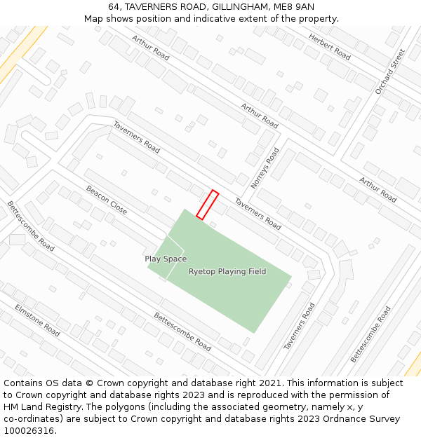 64, TAVERNERS ROAD, GILLINGHAM, ME8 9AN: Location map and indicative extent of plot
