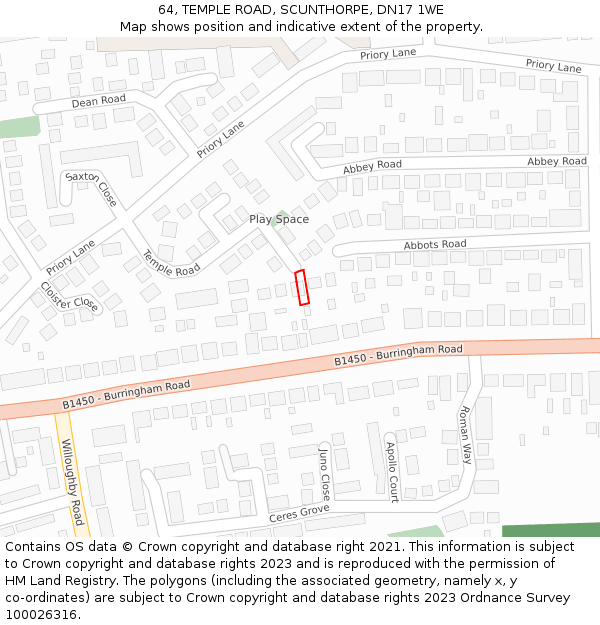 64, TEMPLE ROAD, SCUNTHORPE, DN17 1WE: Location map and indicative extent of plot