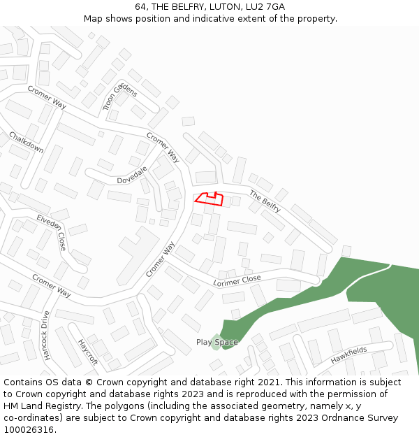 64, THE BELFRY, LUTON, LU2 7GA: Location map and indicative extent of plot
