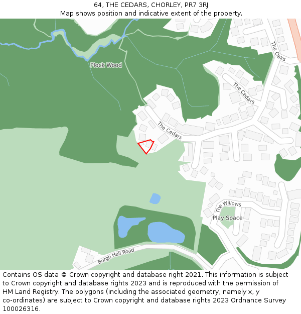 64, THE CEDARS, CHORLEY, PR7 3RJ: Location map and indicative extent of plot