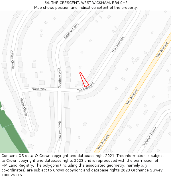 64, THE CRESCENT, WEST WICKHAM, BR4 0HF: Location map and indicative extent of plot