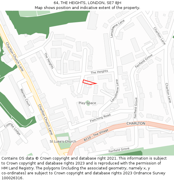 64, THE HEIGHTS, LONDON, SE7 8JH: Location map and indicative extent of plot