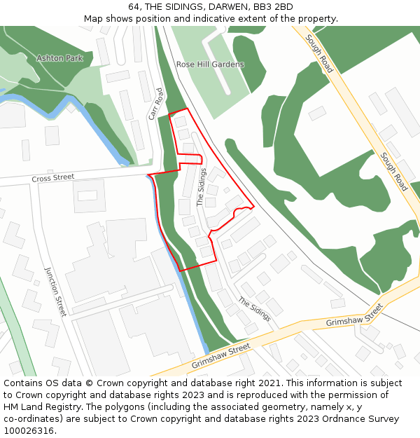 64, THE SIDINGS, DARWEN, BB3 2BD: Location map and indicative extent of plot