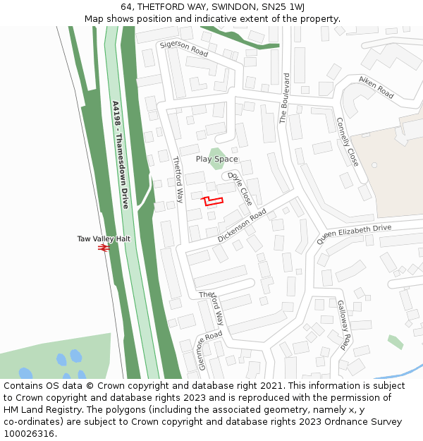 64, THETFORD WAY, SWINDON, SN25 1WJ: Location map and indicative extent of plot