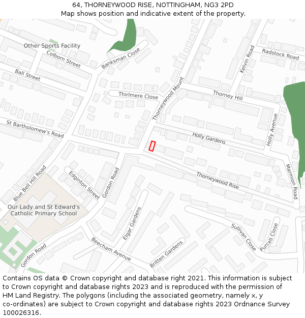 64, THORNEYWOOD RISE, NOTTINGHAM, NG3 2PD: Location map and indicative extent of plot