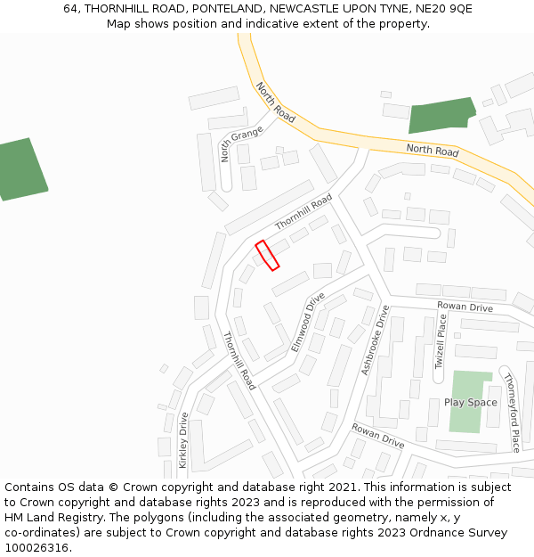 64, THORNHILL ROAD, PONTELAND, NEWCASTLE UPON TYNE, NE20 9QE: Location map and indicative extent of plot