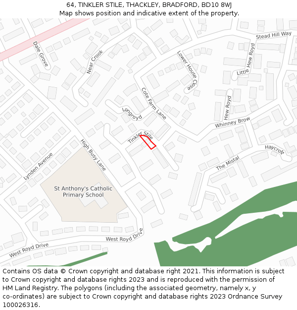 64, TINKLER STILE, THACKLEY, BRADFORD, BD10 8WJ: Location map and indicative extent of plot