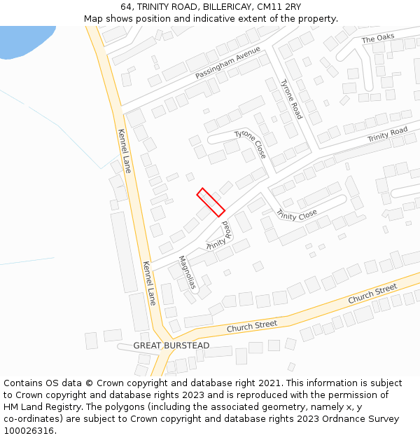 64, TRINITY ROAD, BILLERICAY, CM11 2RY: Location map and indicative extent of plot