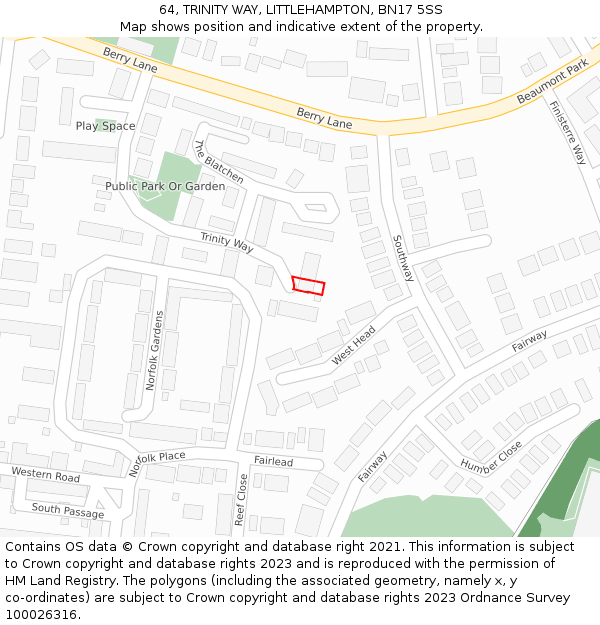 64, TRINITY WAY, LITTLEHAMPTON, BN17 5SS: Location map and indicative extent of plot