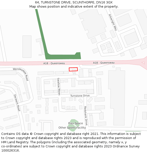 64, TURNSTONE DRIVE, SCUNTHORPE, DN16 3GX: Location map and indicative extent of plot