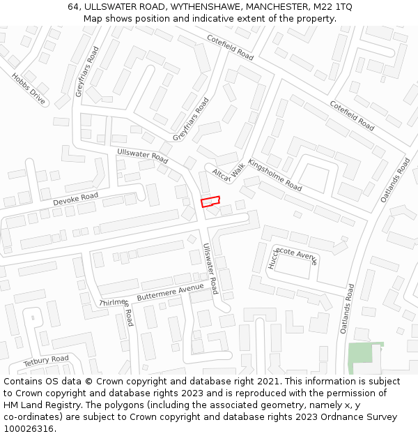 64, ULLSWATER ROAD, WYTHENSHAWE, MANCHESTER, M22 1TQ: Location map and indicative extent of plot