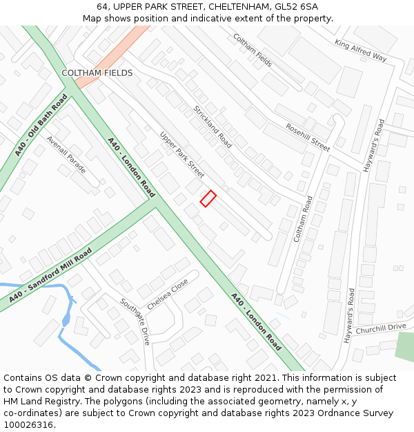 64, UPPER PARK STREET, CHELTENHAM, GL52 6SA: Location map and indicative extent of plot