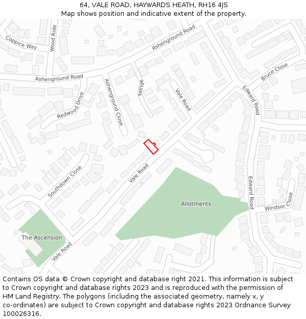 64, VALE ROAD, HAYWARDS HEATH, RH16 4JS: Location map and indicative extent of plot