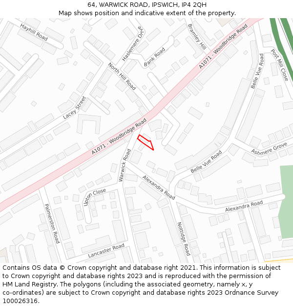 64, WARWICK ROAD, IPSWICH, IP4 2QH: Location map and indicative extent of plot
