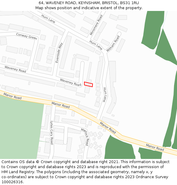 64, WAVENEY ROAD, KEYNSHAM, BRISTOL, BS31 1RU: Location map and indicative extent of plot