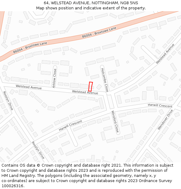 64, WELSTEAD AVENUE, NOTTINGHAM, NG8 5NS: Location map and indicative extent of plot