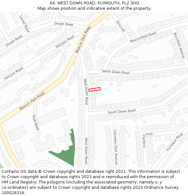 64, WEST DOWN ROAD, PLYMOUTH, PL2 3HG: Location map and indicative extent of plot
